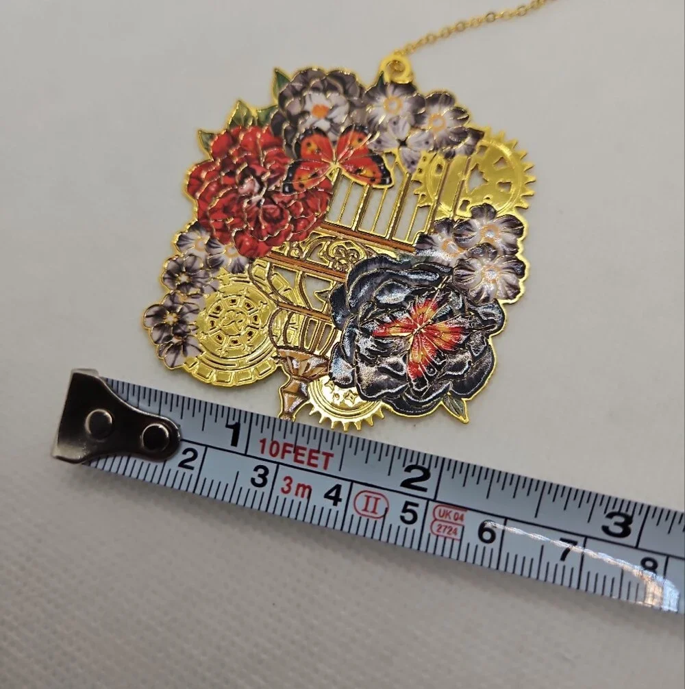 Gold Floral & Butterfly Steampunk Enamel Bookmark